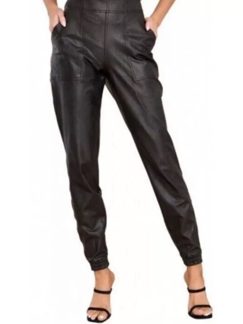 SPANX Black Faux Leather Pants Joggers SZ: L